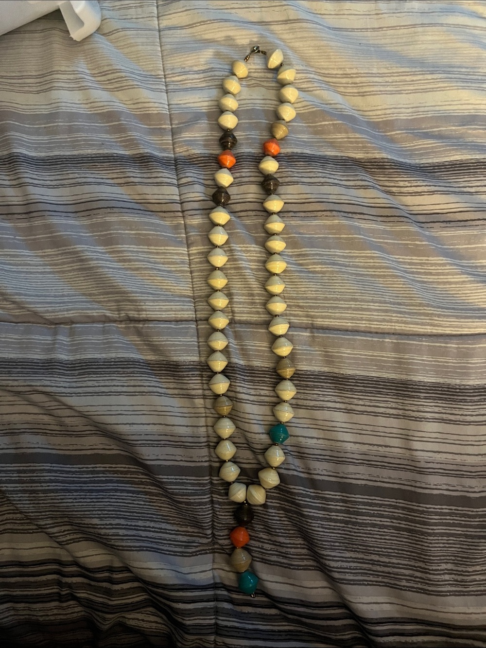 Cream Beaded Statement Necklace with Orange & Teal Accents